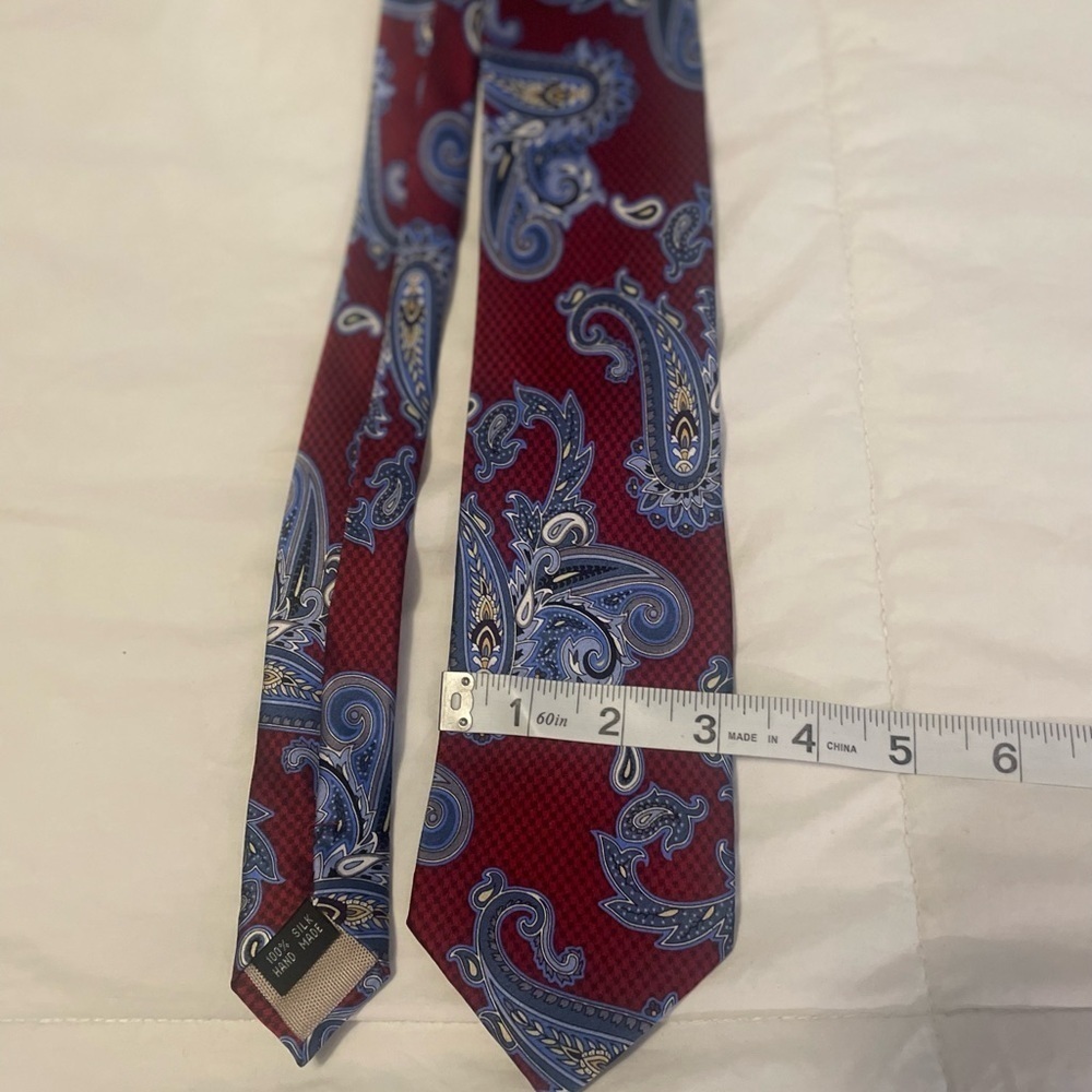 Bruno Piatelli 100% silk hand made tie. Burgundy with blue and silver paisley. - Picture 4 of 4
